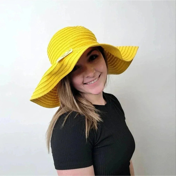 NEW Floppy Summer Sunshine Yellow Widebrim Hat - Picture 4 of 9